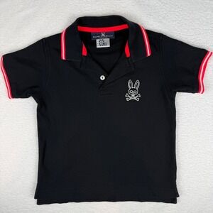 Psycho Bunny Polo Shirt Boys XS 5/6 Black Pique Skull Crossbones Preppy Edgy